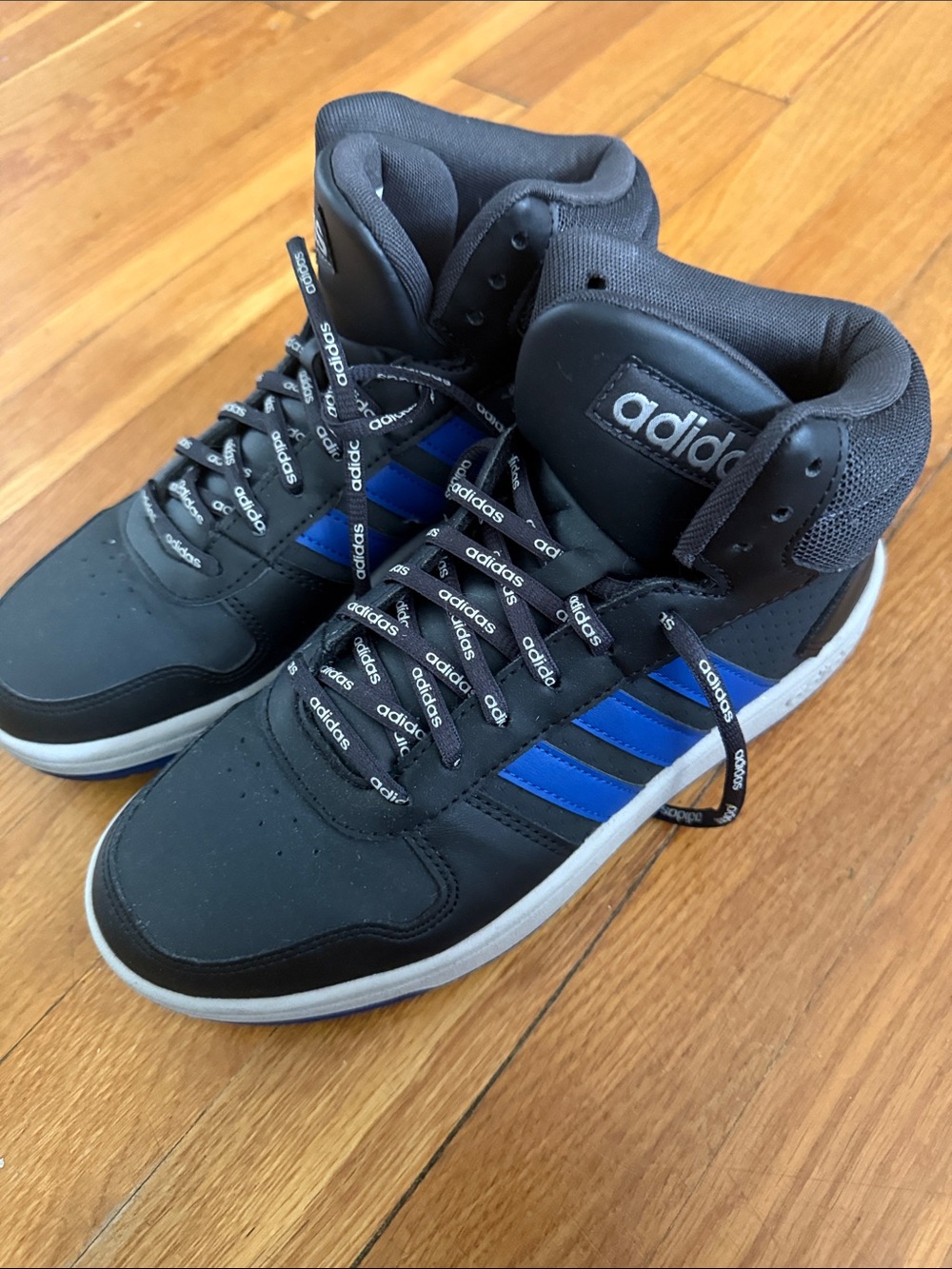 adidas Men’s Black High-Top Sneakers with Blue Stripes